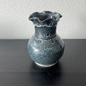 Studio Pottery Ceramic Vase With Speckled Glaze & Scalloped Rim Alfie Luray VA